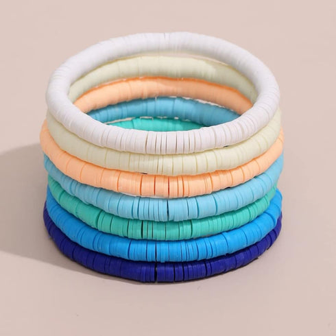 7pcs/Pack Bohemia Polymer Clay Beaded Bracelets Colorful Surfer Stretch Stackable Bracelet for Women Teen Girls Summer Beach Jewlery...