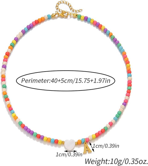 Gold Initial Necklace for Women - Handmade Bohemian Colorful Beaded Initial Stainless Steel 18K Plated Gold Choker Necklace with Heart Shells Lett...