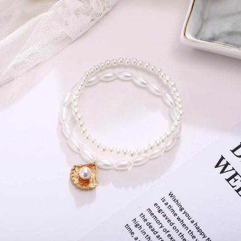 Boho Pearl Anklets Bracelets Beaded Layered Ankles Bracelets Shell Pendant Foot Chain Jewelry for Women...