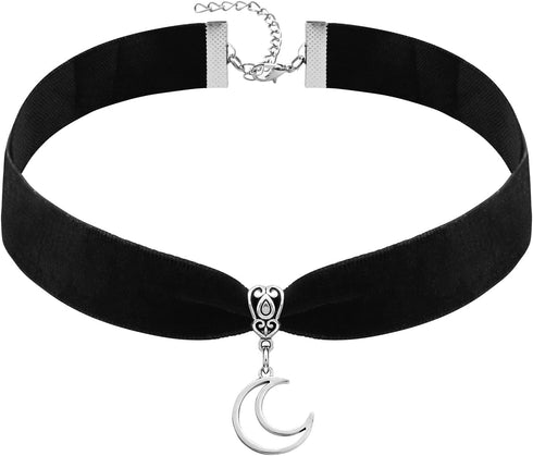 RareLove Halloween Costumes Black Velvet Gothic Collar Choker Crescent Moon Necklace Alloy Plated Gothic Accessory for Women...