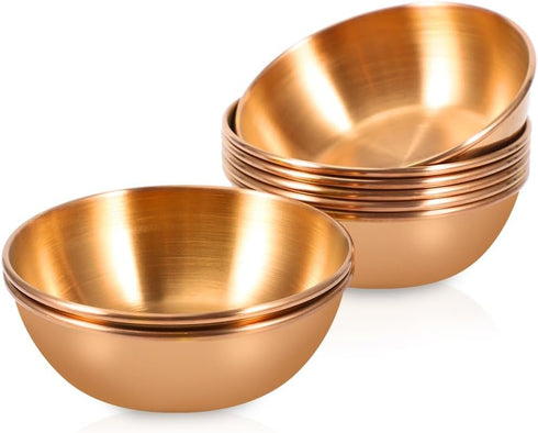 8 Pack 3.5inch Stainless Steel Sauce Dishes Mini Individual Saucers Bowl Round Seasoning Dishes Sushi Dipping Bowl Appetizer Plates, Champagne Gol...