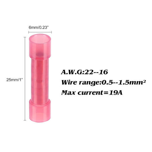 200pcs PA66 Nylon 22-10 AWG Wire Connectors Electrical Crimp Butt Connector Fully Insulated Splice Wire Terminals...
