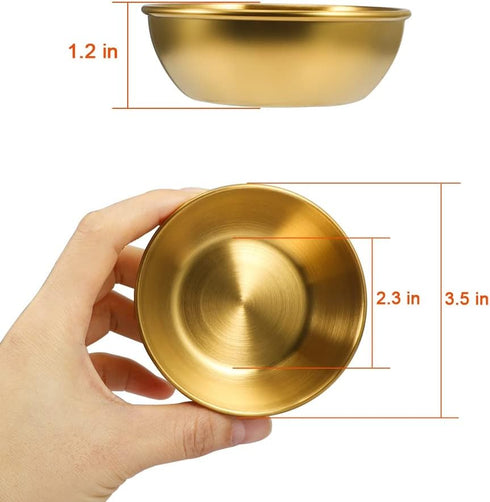 12 Pack 3.5inch Stainless Steel Sauce Dishes Mini Individual Saucers Bowl Round Seasoning Dishes Sushi Dipping Bowl Appetizer Plates, Golden...