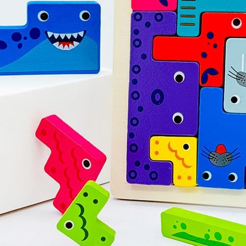 Wooden Blocks Puzzle Russian Blocks for Kids Age 3 4 5 Years Old, Children's Puzzle Game Board Learning Education Montessori Toddler Puzzle Wooden...