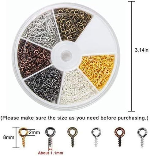 Coolrunner 6 Color 600-1200Pcs Small Screw Pins, Threaded Silver Clasps and Hooks for Jewelry Making (600)...