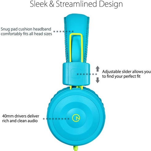 noot products Kids Headphones K22 Foldable Stereo Tangle-Free 5ft Long cord 3.5mm Jack Plug in Wired On-Ear Headset for iPad/Amazon Kindle Fire/Bo...