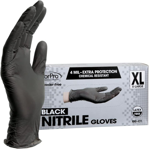 ForPro Professional Collection Disposable Nitrile Gloves, Chemical Resistant, Powder-Free, Latex-Free, Non-Sterile, Food Safe, 4 Mil, Black, X-Lar...