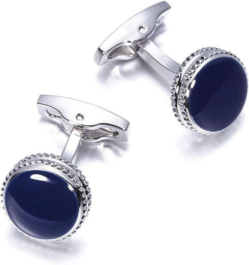 Simple Blue Epoxy cufflinks Round Blue cuff links for men YW28S...