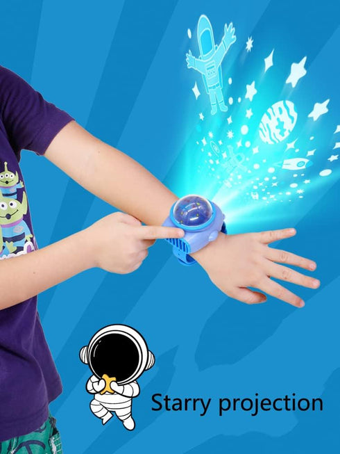 Portable Children's watch fan with Star Projection Watch Fan Handheld Wristband Leafless Fan - Blue...