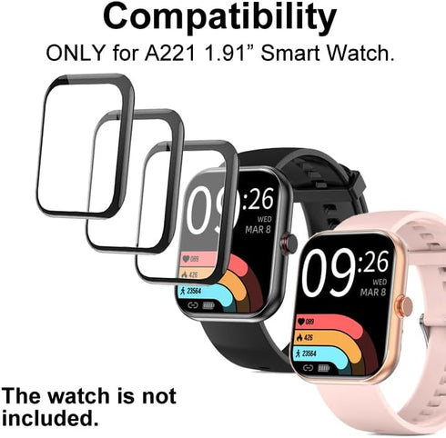3D Screen Protectors Compatible with SOMTLERK A221 1.91” Smartwatch, 3pcs...