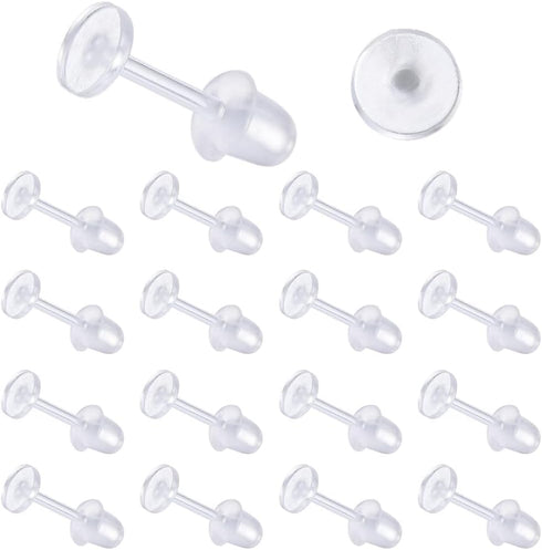 SUNNYCLUE 1 Box 200Pcs Clear Earring Posts Resin Stud Earring Findings Flat Resin Safety Tiny Round Head Transparent Stud Earring Pins Blank Earri...