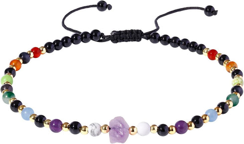 Real 7 Chakra Anklet Summer Beach Black Agate Amethyst Raw Stone Ankle Bracelets for Women Spiritual Healing Crystals Energy Yoga Meditation Gifts...