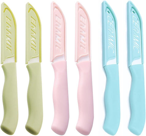 6 Pack Ceramic Paring Knife with Knife Cover, Lightweight Ceramic Knives, Fruit and Vegetable Small Knife (Ceramic, Mix)...