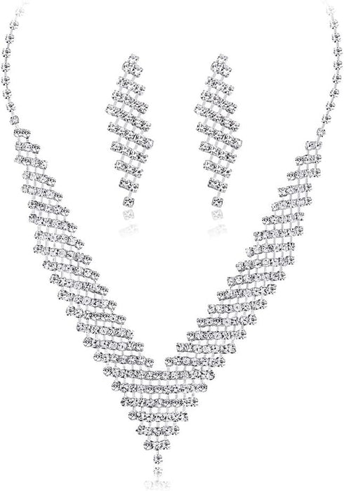 Simple Crystal Rhinestones Bridal Necklace Earrings Set Jewelry Set for Women Necklace Dangle Earrings Set Wedding Party Jewelry for Bridal Brides...