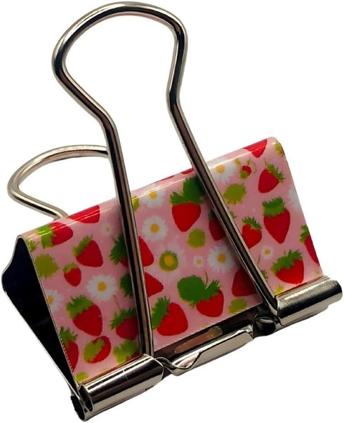 Fun Strawberry Print Binder Clips, 1 1/4"" Size, Set of 6, Red, Pink, Silver...