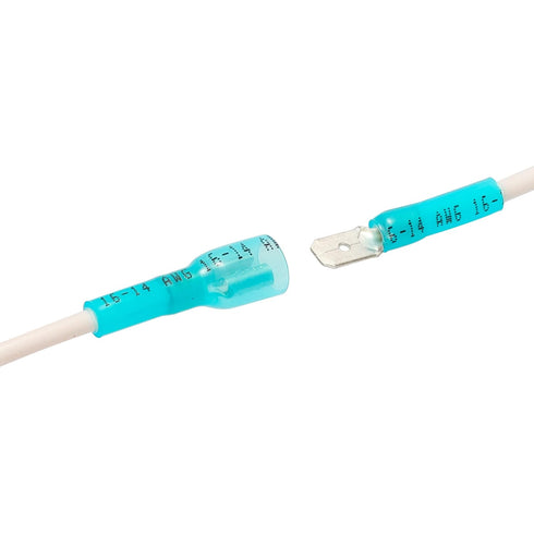 HKS 100PCS Male Spade Connector Blue 16-14 AWG - Heat Shrink Electrical Quick Disconnect Wire Connectors Kit - Tinned Red Copper - Automotive Mari...