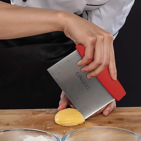 GINKGO Bench Dough Scraper Chopper Stainless Steel Kitchen Utensil Multipurpose Pastry/Food Cutter Scraper Tool for Cake, Pizza, Bread, BBQ - Red...