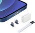 Dust Plugs (2-Pack) - Compatible w/with Lightning Port, iPhone 14-7, Plus, Max, Pro, iPad, Aluminum Build - Incl. Holder & Cleaning Brush (Gun Met...
