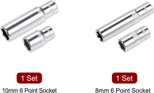 uxcell 1/4-inch Drive by 8mm & 10mm Deep and Shallow Socket Set, 6-Point CR-V Steel...
