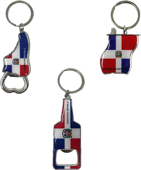 8 Pack Dominican Republic Country Metal Keychain, 5 Bottle Opener, T-shirt, Flag, Beer Can, Heart-Key Design, Souvenir Keychains, Gift, Bulk...