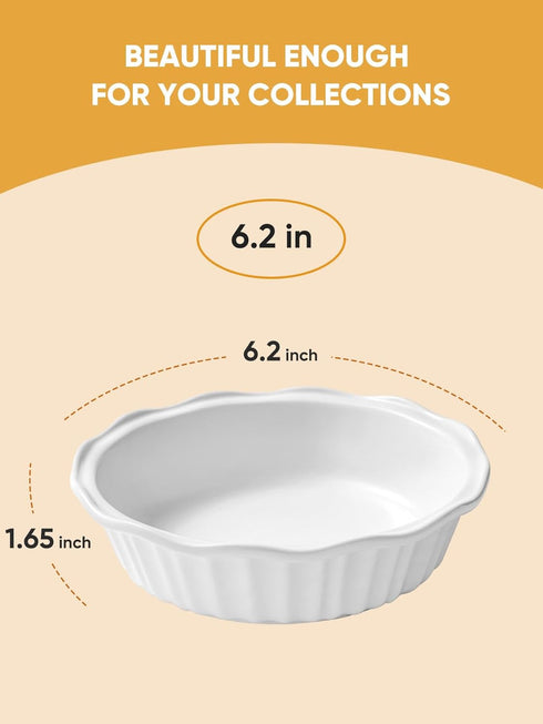 LIFVER Ceramic Pie Pans for Baking 6 Inches, 11.6 OZ Set of 4 Deep Pie Dish, Round Mini Pie Plates Tart Pans, Small Quiche Baking Fluted Dish Pan ...