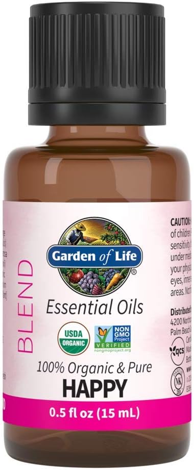 Garden of Life Essential Oils, 100% Organic & Pure Geranium Essential Oil Plus Sweet Orange & Palmarosa - Happy Blend for Diffusers, Home, Skin & ...