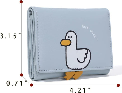 Women Wallet Cute Duck Rabbit Small Trifold Credit Card Case Organizer ID Window for Teen Girls (Blue Duck)...