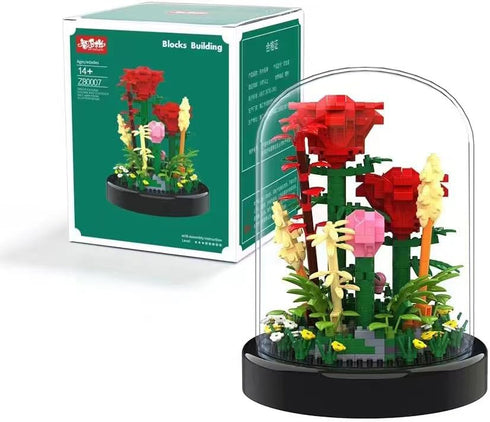Flower Bouquet Building Set, 549PCS Red Rose Mini Flowers Building Blocks, Decorated Flower with Dust Cover and Lights, Mini Gift Kits for Adults,...