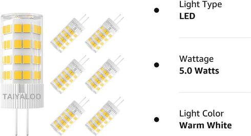 G4 LED Bulb 12V AC/DC 5W Equivalent to 40W Halogen Bulb, T3 JC Type Bi-Pin Base, Warm White 3000K G4 Bulb for Outdoor Landscape Lighting Deck Stai...