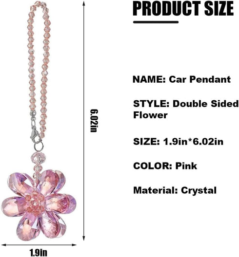 Crystal Flower Car Pendant, Car Rear View Mirror Charm Decor Hanging Ornament, Car Interior Accessories for Women (Pink Flower)...