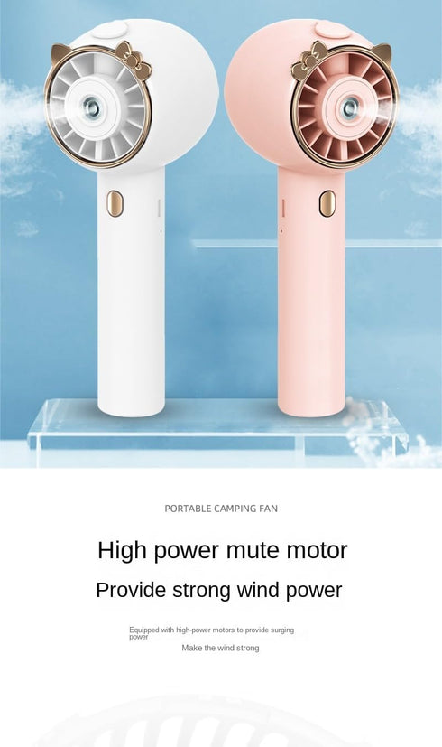 Hand held spray mini fan Misting fan portable USB rechargeable water filling spray fan with 3 speeds (cat series, pink)...