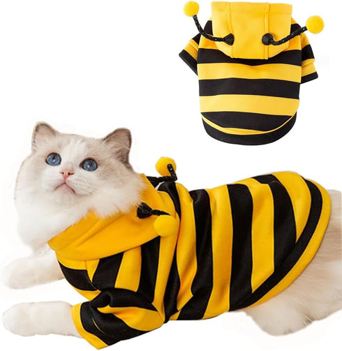 Halloween Dog Bee Costumes Yellow Bumblebee Pet Hoodies for Small Dog Winter Cat Clothes Hooded Puppy Sweatshirt with D-Ring for Cat Kitten Chihua...
