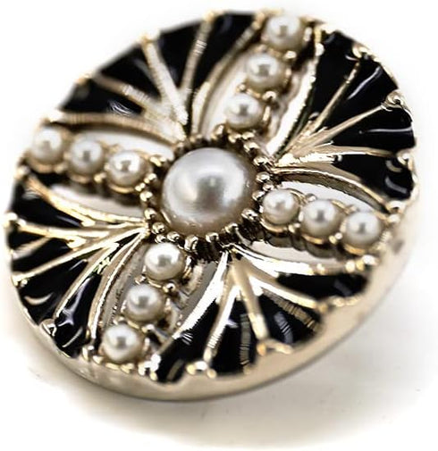 20 pcs Faux Pearls Inlaid Retro Pattern Enamel Openwork Metal Shank Sewing Buttons - 18mm - 23/32"...