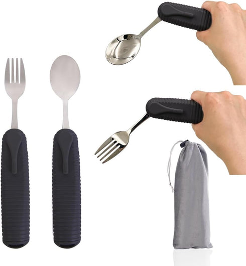 Adaptive Utensils Spoons Forks Set,Open Handle Design Provides Several Positions for Arthritis, Disabled People, Elderly (2 Sets))...