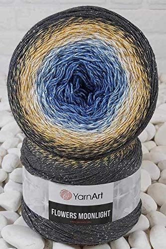 YarnArt Flowers Moonlight Glitter Cotton Yarn, Soft, Rainbow Crochet, Metallic Lurex handknit Shiny, Silvery Cake, Multicolor Cotton, 1 Skein Weig...