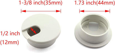 HJ Garden 2pcs 1-3/8 inch Desk Wire Cord Cable Grommets Hole Cover for Office PC Desk Cable Cord Organizer Plastic Cover White...