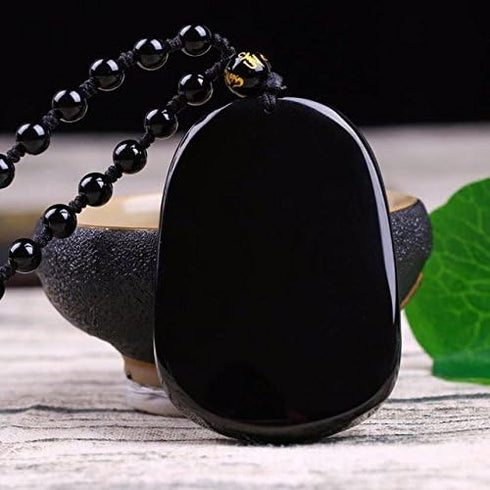 Natural Black Elegant Obsidian Carved Dragon Chakra Pendant Necklace Beads Chain for Lucky (gift box include)...