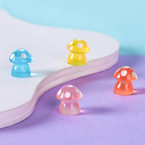 100PCS Luminous Micro Landscape Mushroom Mini Resin Mushroom Figurines Miniature Mushroom for DIY Fairy Garden Miniature Moss Landscape...