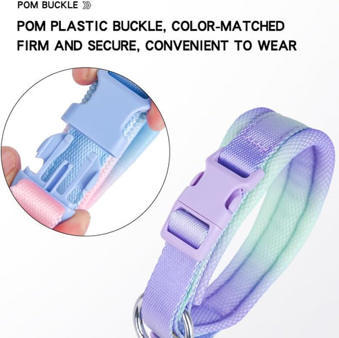 Fashionable Gradient Dog Collar: Macaron & Dopamine Shades with Breathable Mesh Padding for Comfort, Premium Woven Strap, Durable POM Buckle, and ...