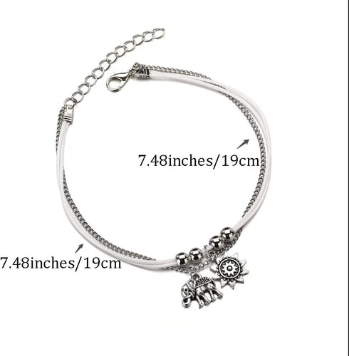 Silver Elephant Anklets Bracelet Fashion Sun Anklet Rope Anklets Adjustable Foot Chain Summer Beach Anklet Jewelry for Women...