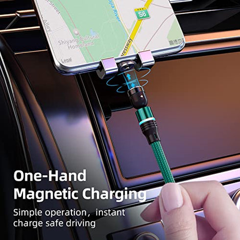 Magnetic Charging Cable 4-Pack 3 in 1 Nylon Braided USB Phone Charger 360 Rotating Compatible with Micro USB Type C iProduct and Most Devices (6.6...