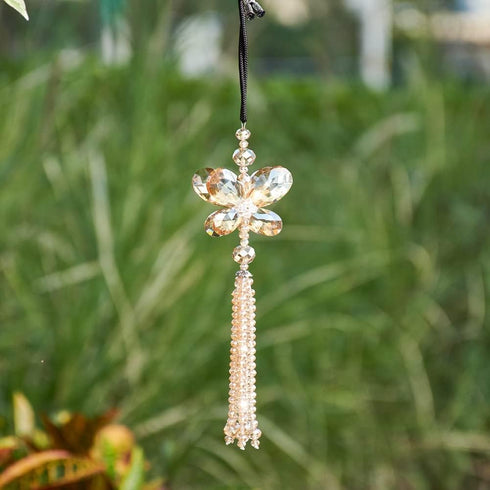 Crystal Butterfly Car Rear View Mirror Accessories Lucky Car Hanging Ornament (Champagne)...