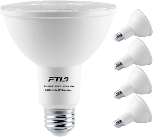PAR30 LED Flood Light Bulbs Long Neck 5000K Daylight Dimmable 75W Halogen Equivalent 12W E26 1300LM 40 Degree Spotlight for Recessed Can Lighting ...