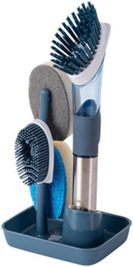 Household Four in One Long Handled Kitchen Automatic Liquid Sponge Cleaning Tool, Long Handled Brush Pot, Hydraulic Cleaning Brush, Kitchen Specif...