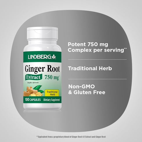 Lindberg Ginger Root Capsules | 750 mg | 100 Count | Non-GMO, Gluten Free Supplement...