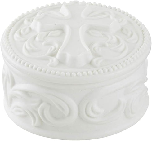 White Porcelain Cross Rosary Jewelry Box, 2 3/4 Inch...