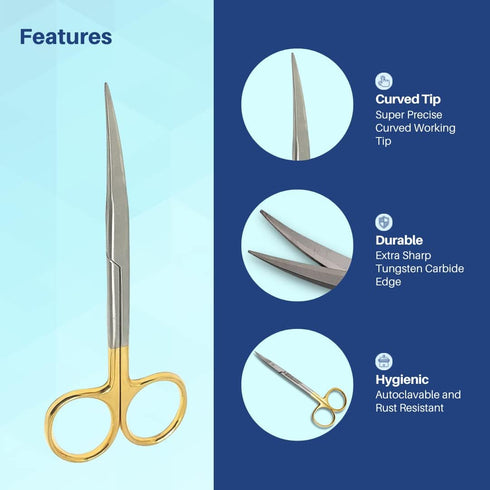 Scissors Curved 5 inches with tungsten carbide inserts Gold Plated handle extra sharp ARTMAN BRAND...