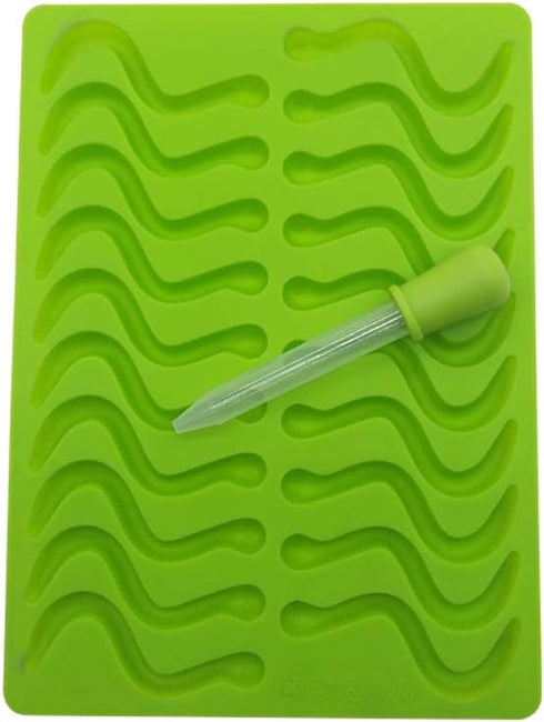 Candy Silicone Molds & Ice Cube Trays,2 Pack Gummy Worm Molds 20 Cavities with Bonus Dropper (Red, Green)...