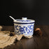 Retro Ceramic Blue and White Sugar Bowl Seasoning Pot Storage Jar with Lid...