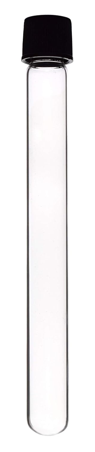 EISCO 12PK Test Tubes, 20ml - Bakelite Screw Cap with Rubber Liner - Borosilicate 3.3 Glass - 5.9" x 0.6" - Round Bottom - Leak Proof...